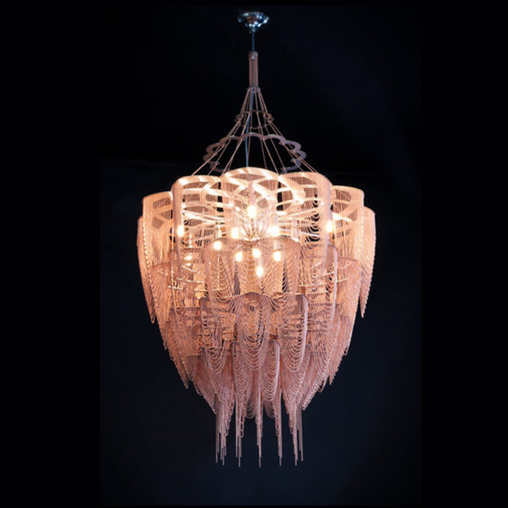 Oversized Post-Modern Aluminium Chain Tassel Pendant Chandelier for Large Living Room/Staircase/Villa