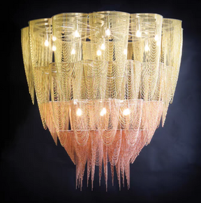 Oversized Post-Modern Aluminium Chain Tassel Pendant Chandelier for Large Living Room/Staircase/Villa