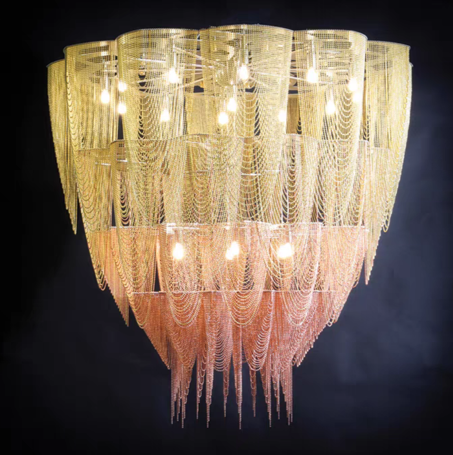 Oversized Post-Modern Aluminium Chain Tassel Pendant Chandelier for Large Living Room/Staircase/Villa