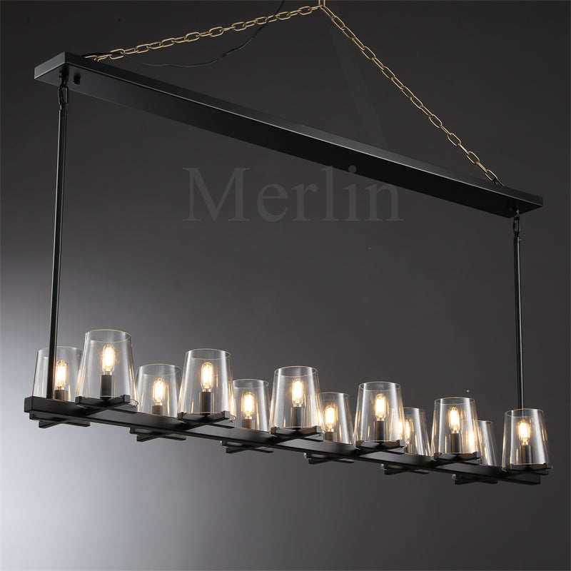 Paul Clear Glass Linear Chandelier, Home Decoration Lamp for Living Room, Bedroom, Dining Room