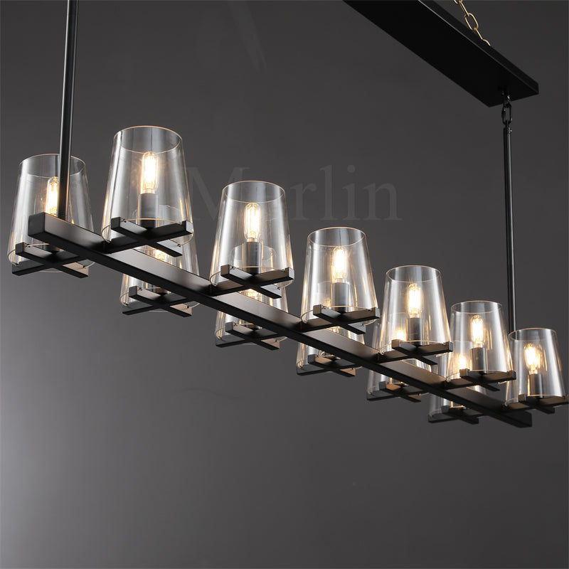 Paul Clear Glass Linear Chandelier, Home Decoration Lamp for Living Room, Bedroom, Dining Room