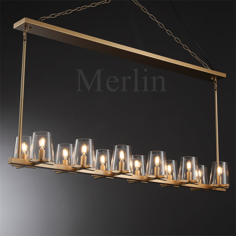 Paul Clear Glass Linear Chandelier, Home Decoration Lamp for Living Room, Bedroom, Dining Room