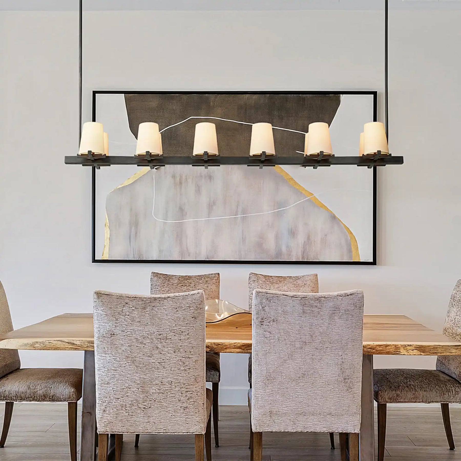 Paul Fabric Shade Linear Chandelier 49" 60”