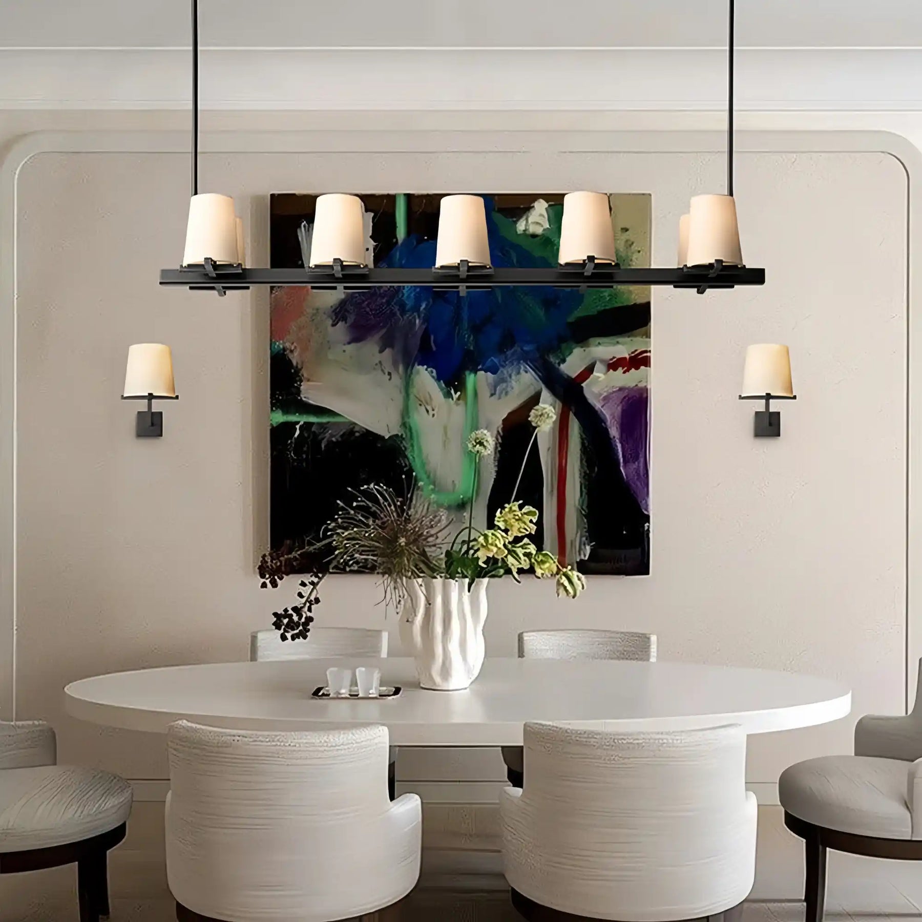Paul Fabric Shade Linear Chandelier 49" 60”