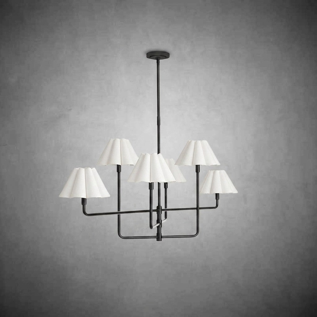 Polara white linen Chandelier(Blackened Brass)