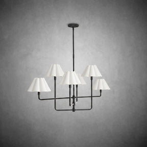 Polara white linen Chandelier(Blackened Brass)