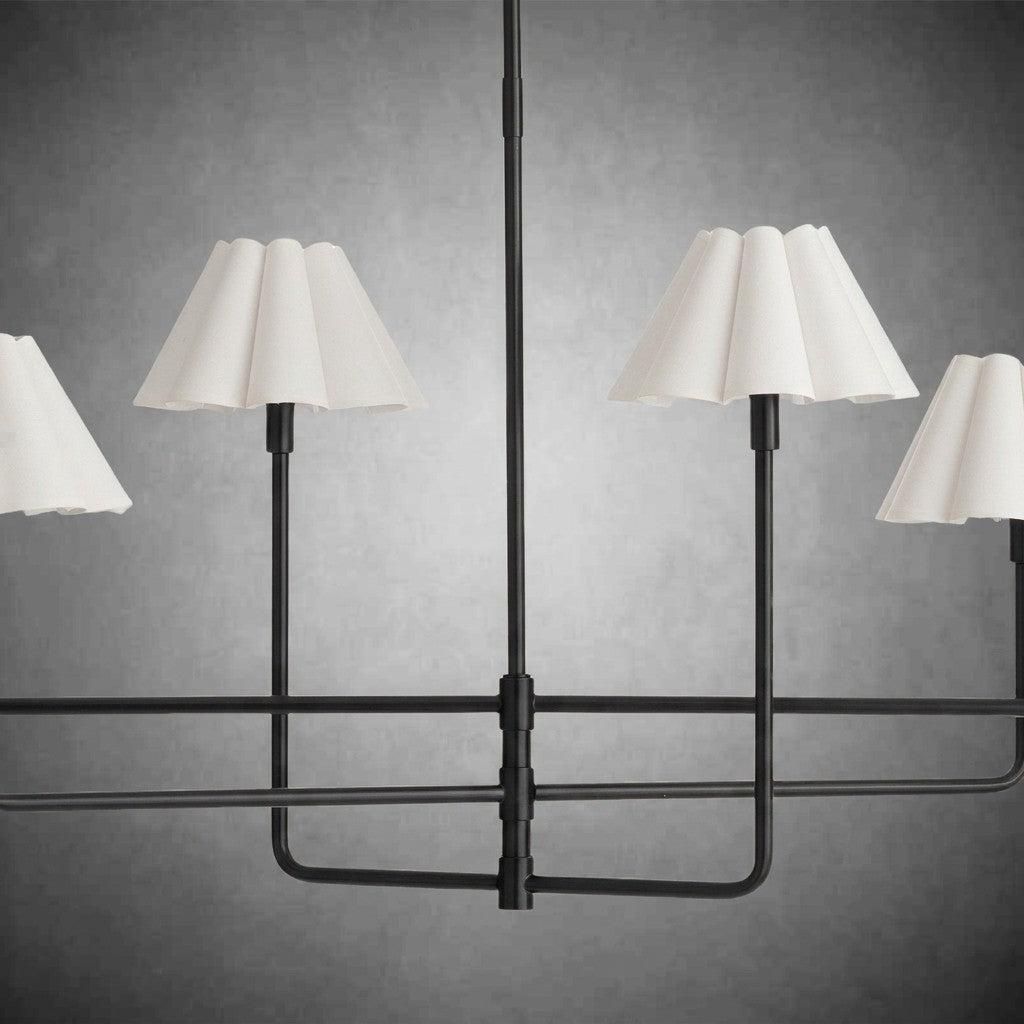 Polara white linen Chandelier(Blackened Brass)