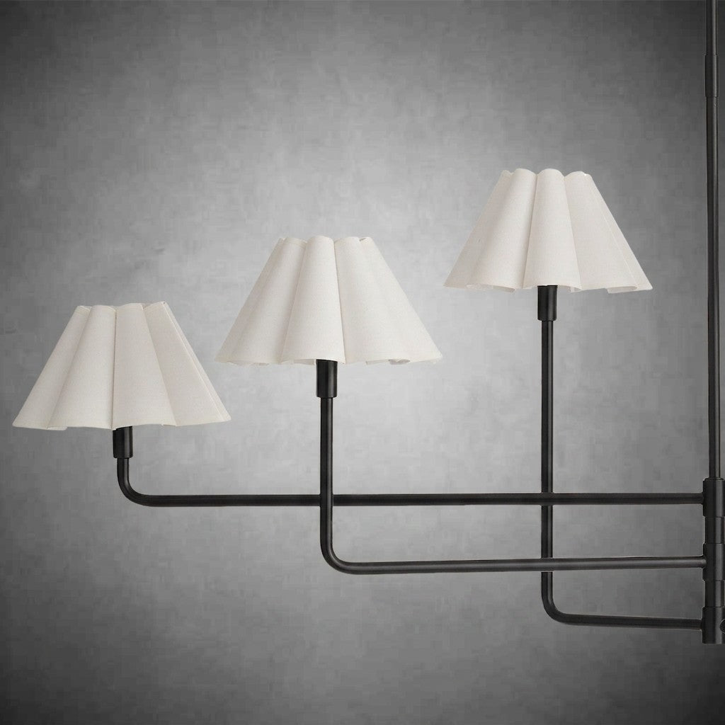 Polara white linen Chandelier(Blackened Brass)