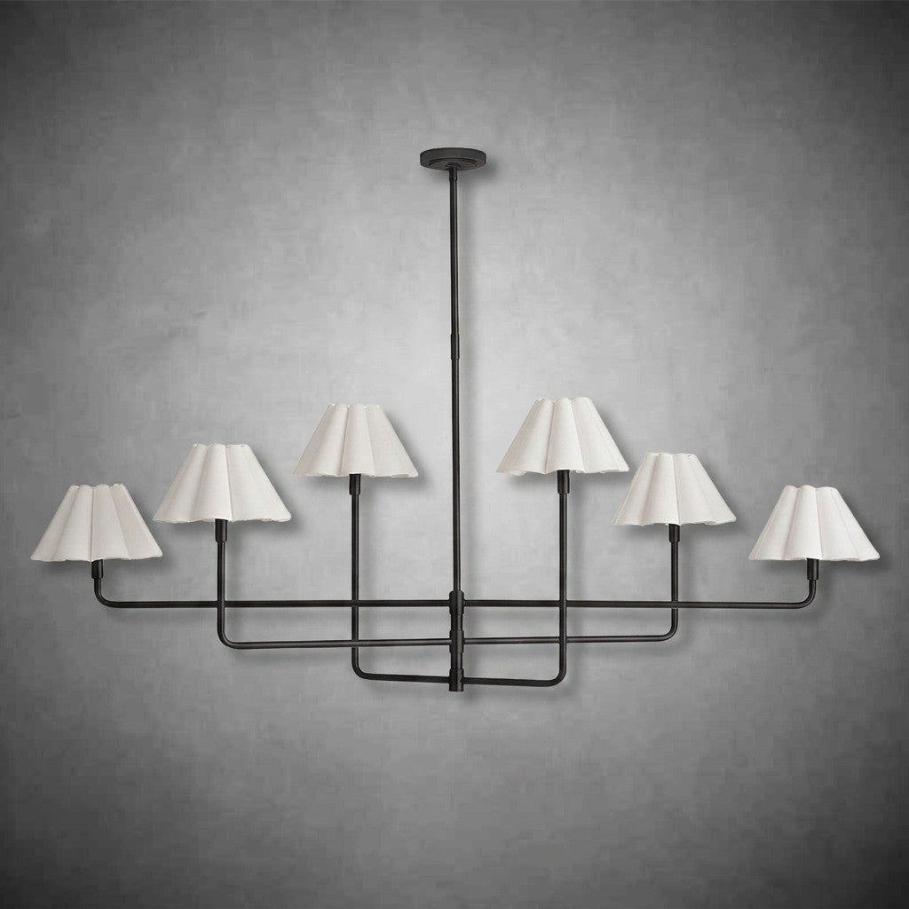 Polara white linen Chandelier(Blackened Brass)