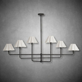 Polara white linen Chandelier(Blackened Brass)
