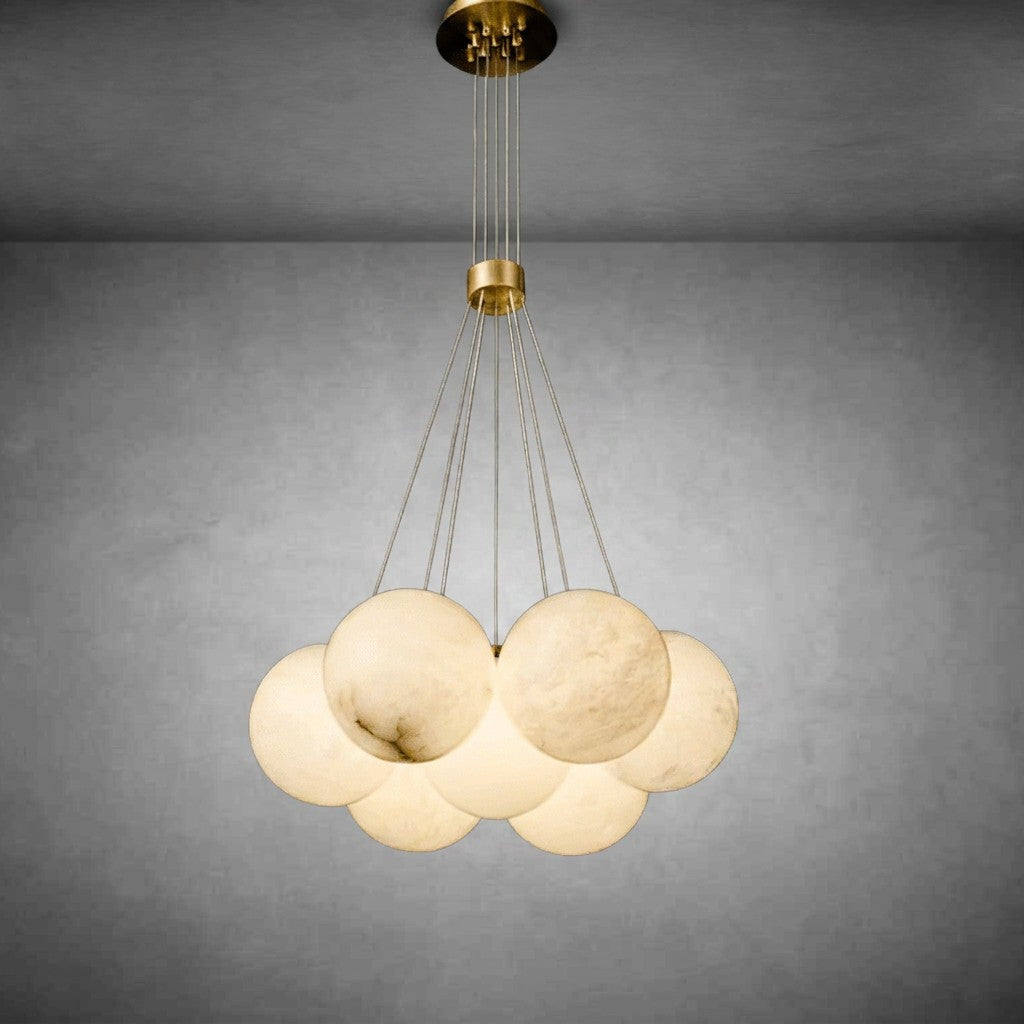 Post Modern Alabaster Globe Ceiling Pendant Light, Alabaster Chandelier Over Dining Table