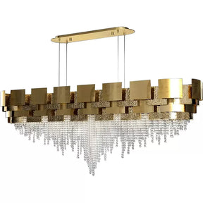 Post-modern Light Luxury Oval/Round Tiered Tassel Crystal Chandelier in Gold Finish for Living/Dining Room
