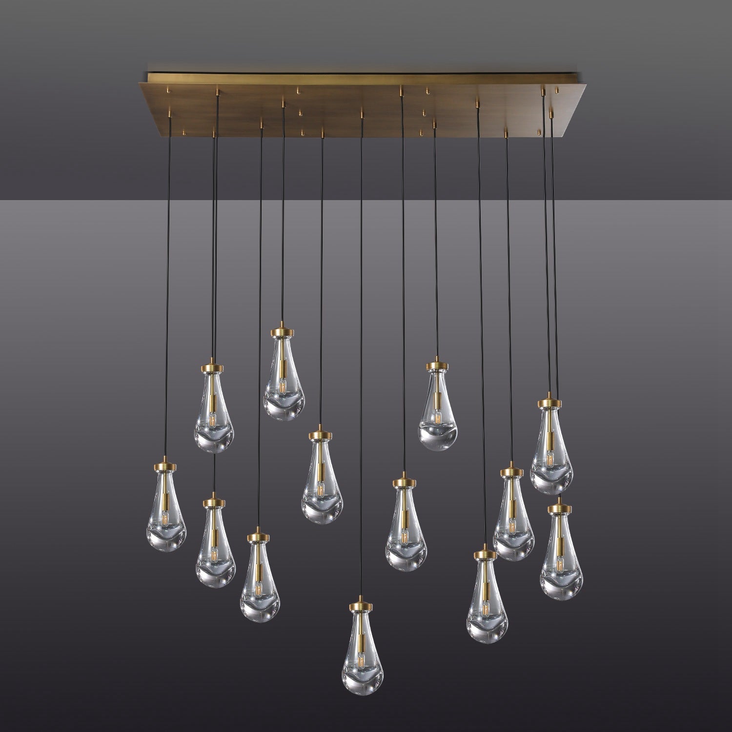 Raindrop Rectangular Chandelier W54" 13-Lights