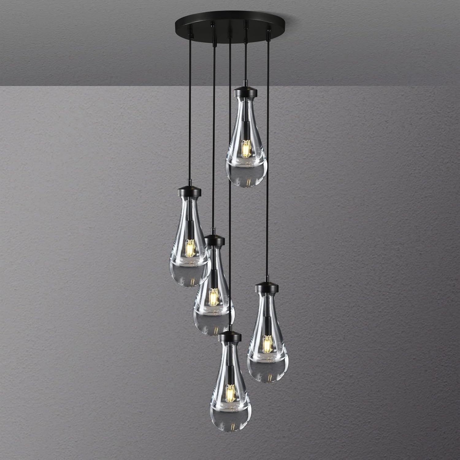 Raindrop Round Chandelier 5 Lights 14"D