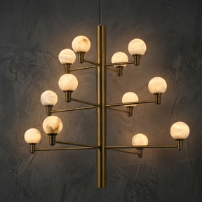 Large Alabaster Chandelier in brushed brass