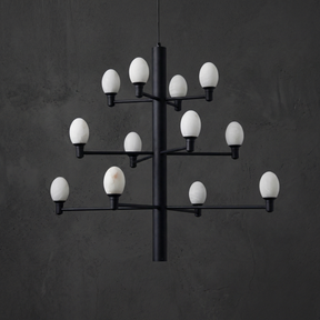 Large Black Chandelier in a dining room