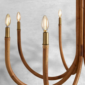 Ravda Round Rattan Chandelier with Antique Brass Detailing