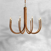 Ravda Round Rattan Chandelier with Antique Brass Detailing