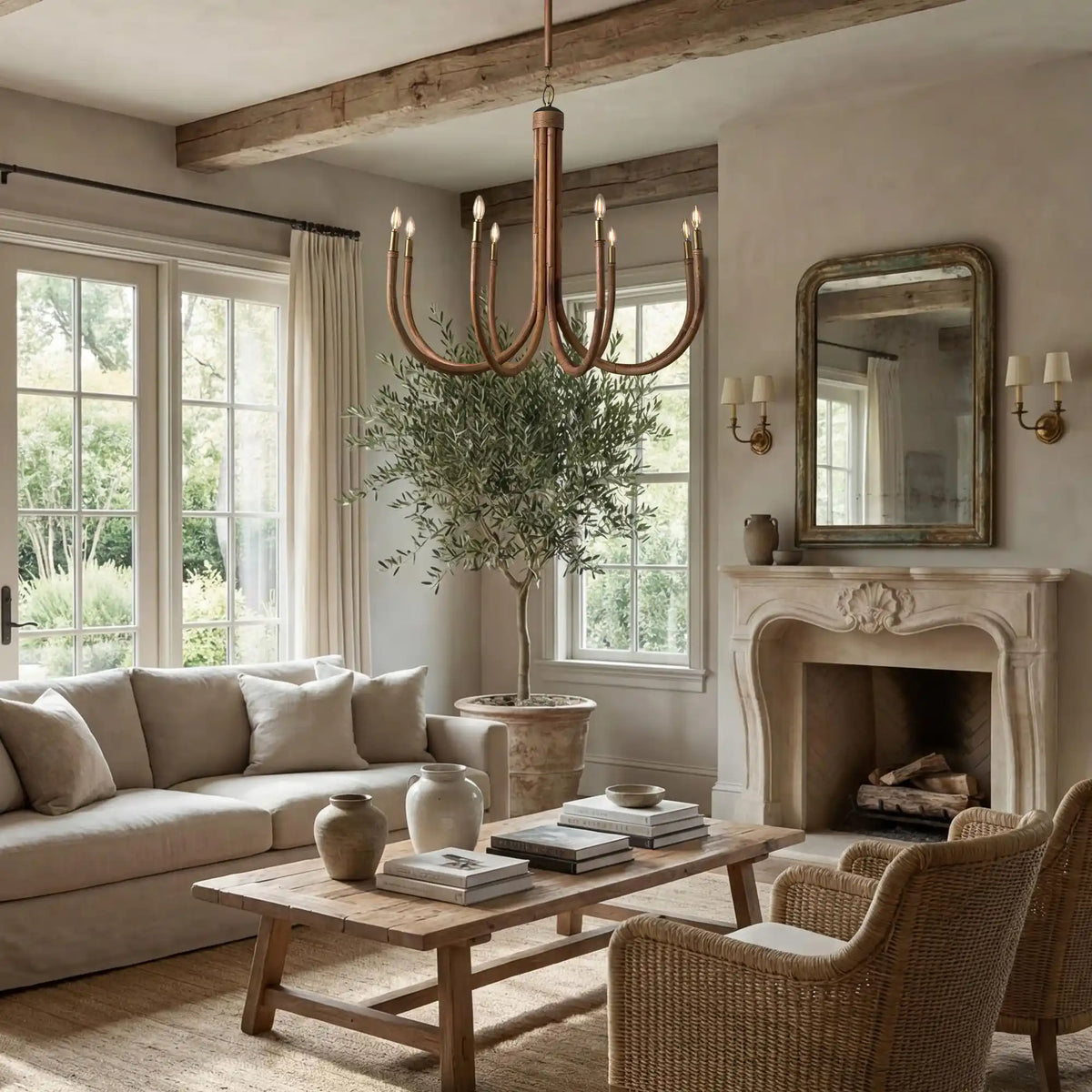 Ravda Round Chandelier with Antique Brass