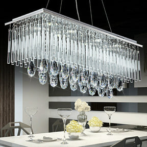 Rectangle Kitchen Island Crystal Drops Chandelier Ceiling Pendant Light For Long Dining Table