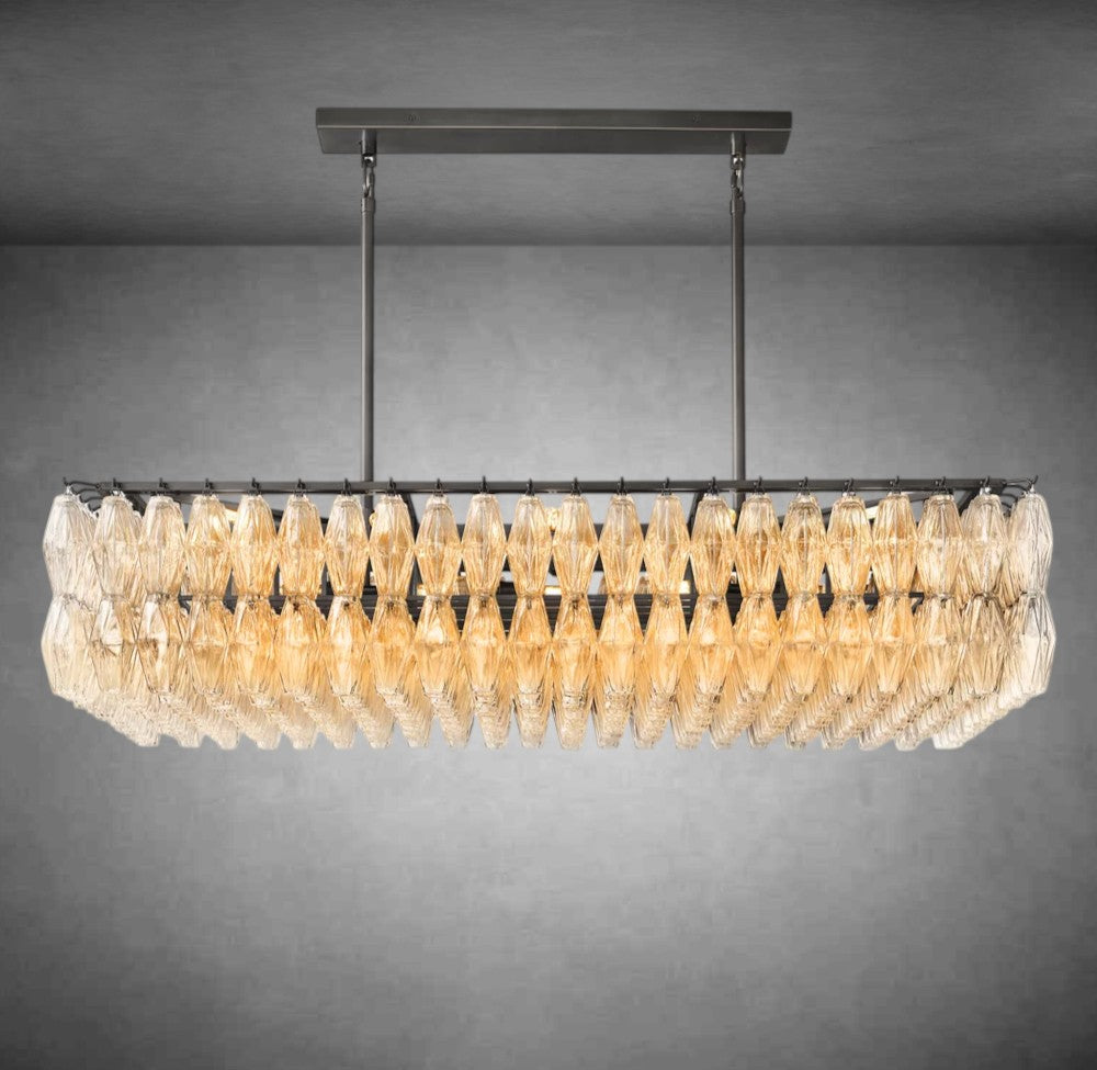 Renee Modern Clear Glass Rectangular Glass Chandelier 54" 74″