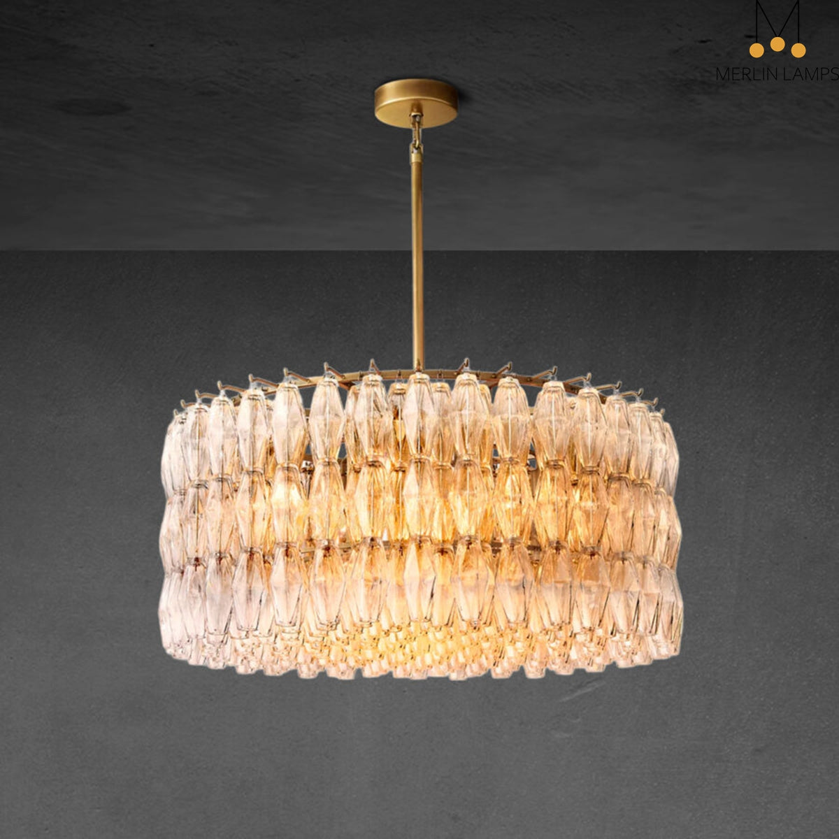 Renee Modern Round Glass Chandelier 37”