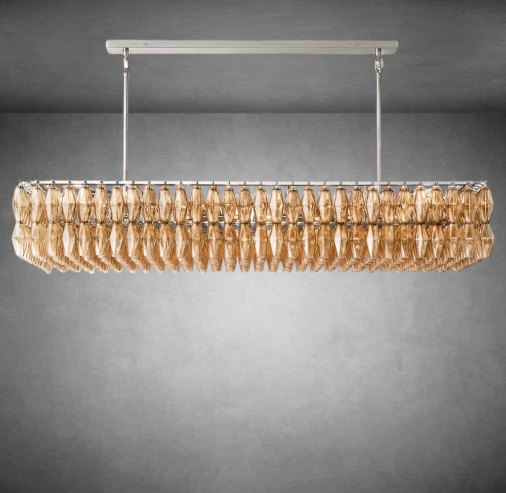 Renee Modern Smoke Glass Rectangular Glass Chandelier 54" 74″