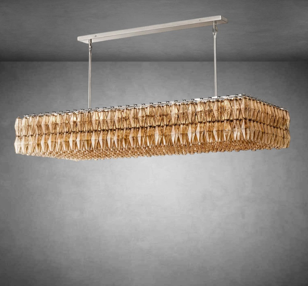 Renee Modern Smoke Glass Rectangular Glass Chandelier 54" 74″