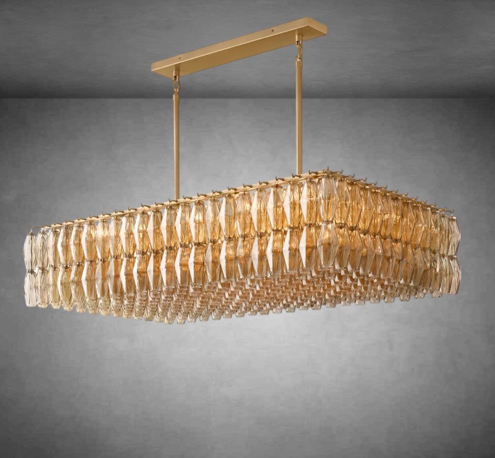 Renee Modern Smoke Glass Rectangular Glass Chandelier 54" 74″