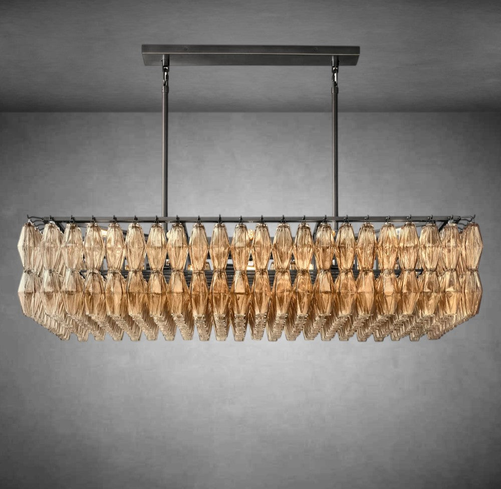 Renee Modern Smoke Glass Rectangular Glass Chandelier 54" 74″