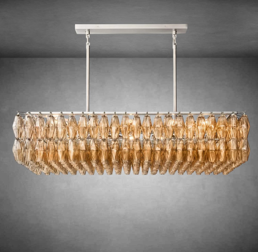 Renee Modern Smoke Glass Rectangular Glass Chandelier 54" 74″