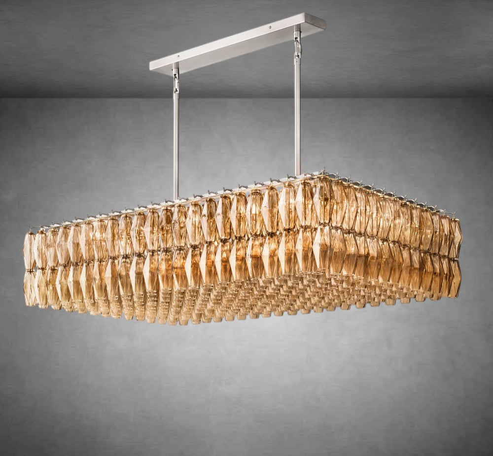 Renee Modern Smoke Glass Rectangular Glass Chandelier 54" 74″