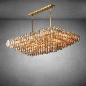 Renee Smoke Glass Tiered Rectangular Chandelier 54" 74“