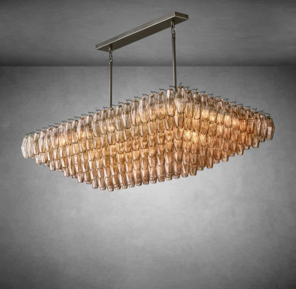 Renee Smoke Glass Tiered Rectangular Chandelier 54" 74“