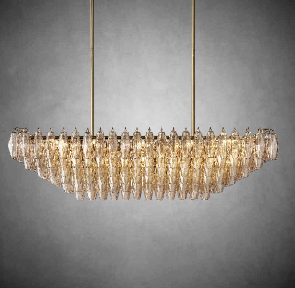 Renee Smoke Glass Tiered Rectangular Chandelier 54" 74“