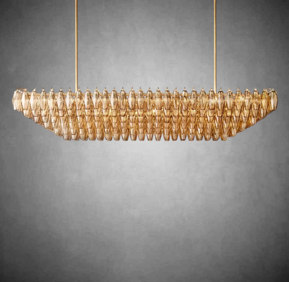 Renee Smoke Glass Tiered Rectangular Chandelier 54" 74“