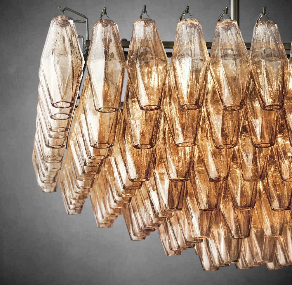 Renee Smoke Glass Tiered Rectangular Chandelier 54" 74“