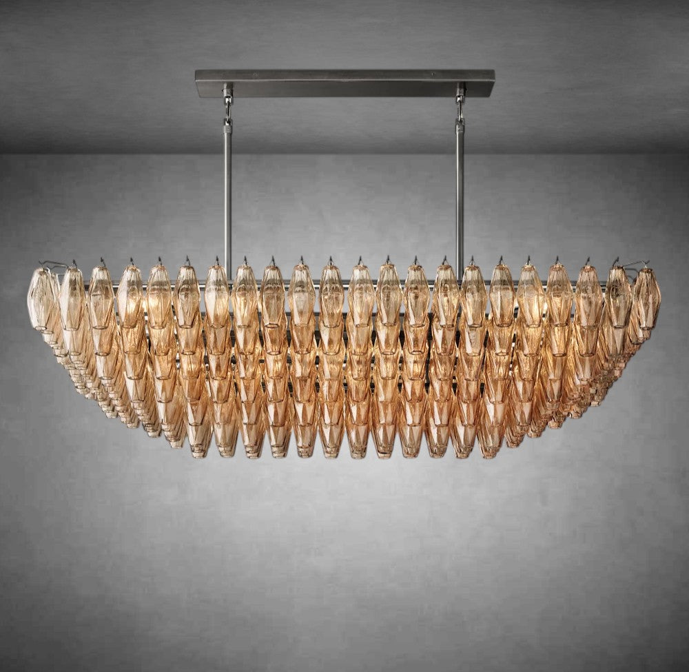 Renee Smoke Glass Tiered Rectangular Chandelier 54" 74“