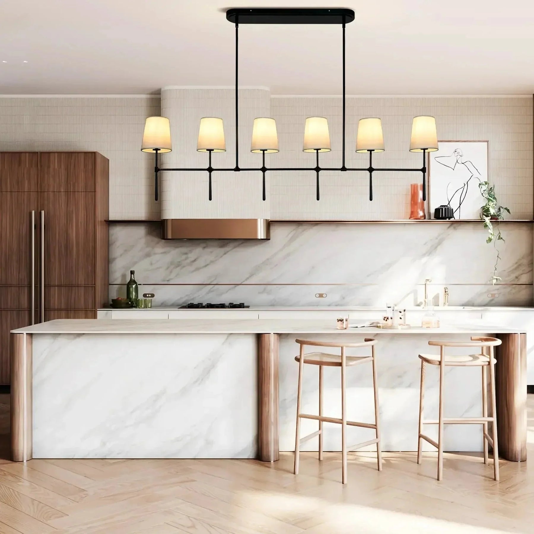 Rhodas Linear Chandelier in brass by Blush Lighting