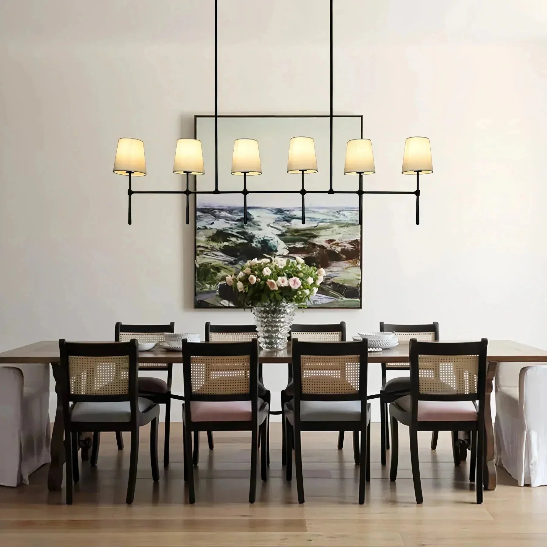 Rhodas Linear Chandelier in brass - modern dining room lighting