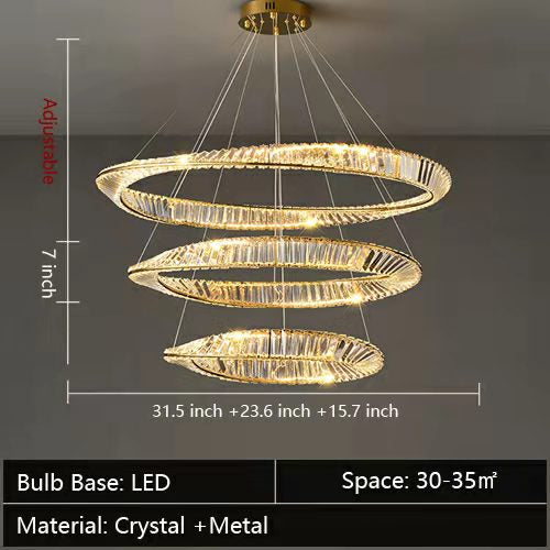 Ring Crystal Chandelier Luxury Living/ Dining Room Ceiling Lamp Bedroom Light