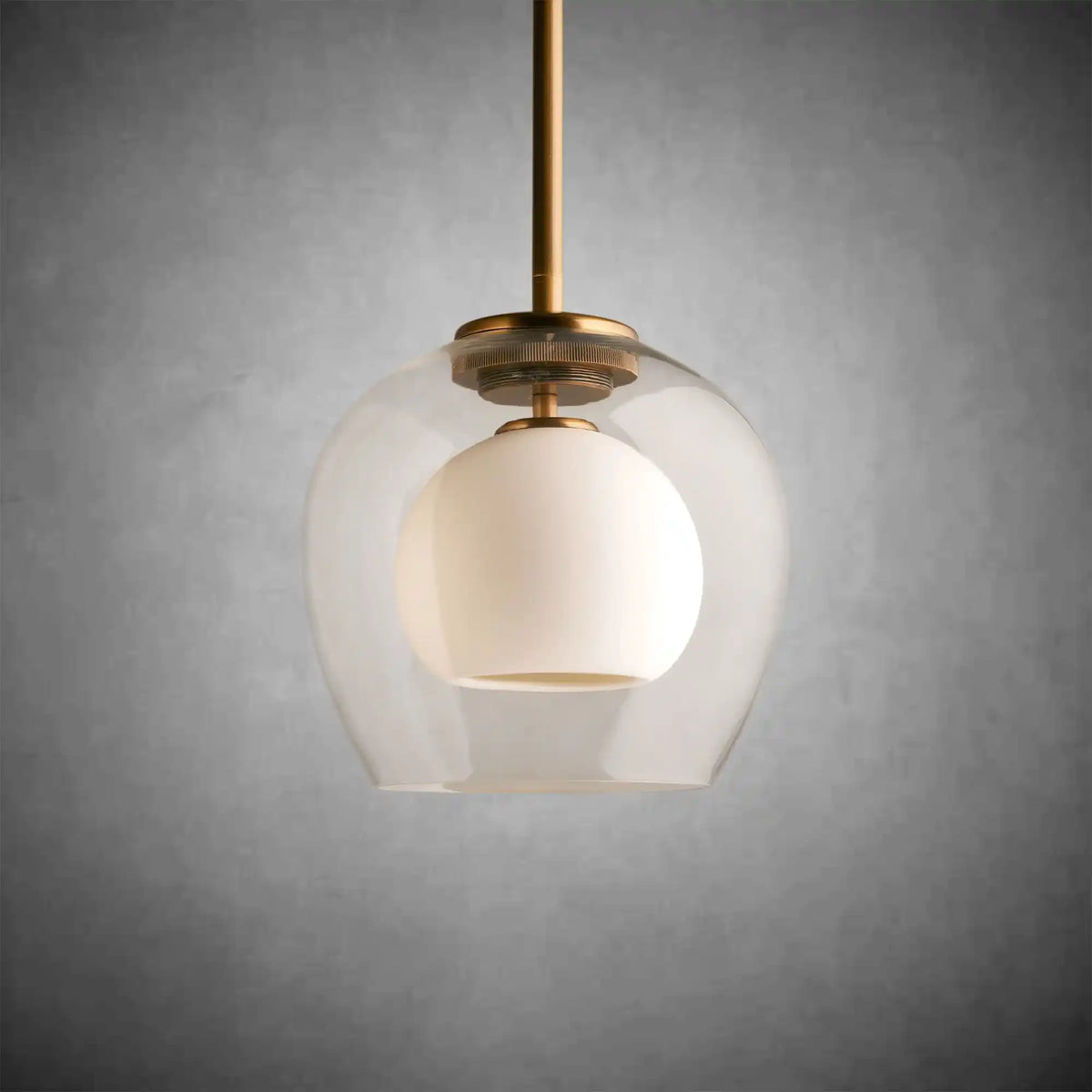 Romy Matte Porcelain Glass Dome Pendant Light with Brass Finish
