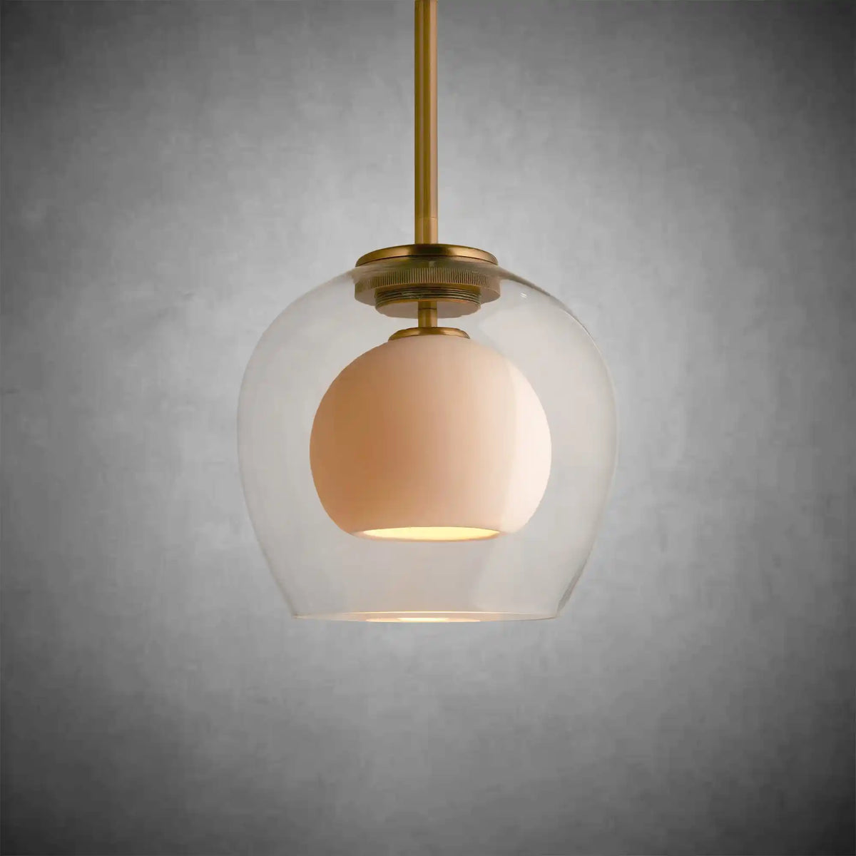 Romy Matte Porcelain Glass Dome Pendant Light with Brass Finish