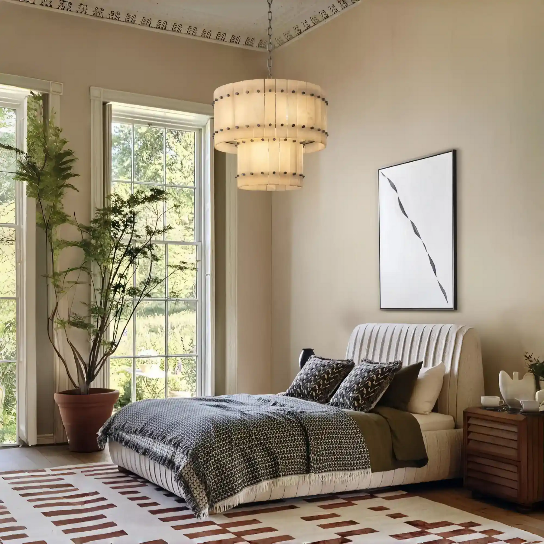 Lux Marcus Alabaster Round Tiered Chandelier