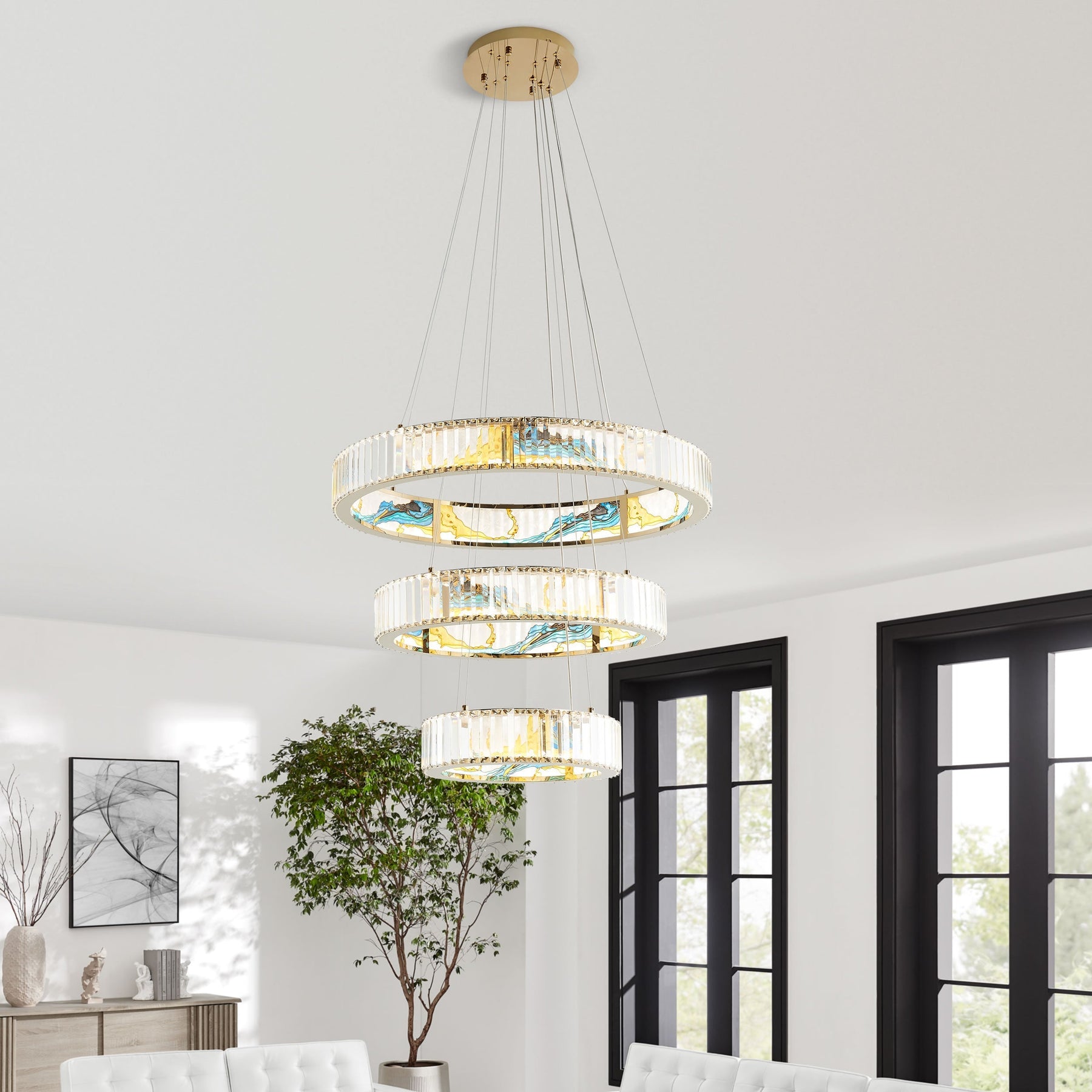 Sharyn Colorful Three Tiers  Round Crystal Chandelier
