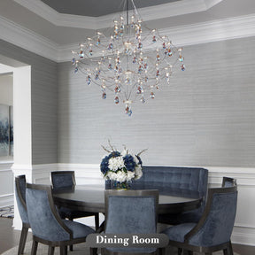 Silver 31.5" Round Crystal Raindrop Chandelier for Modern Homes