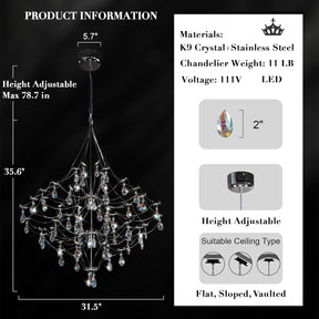 Silver 31.5" Round Crystal Raindrop Chandelier for Modern Homes