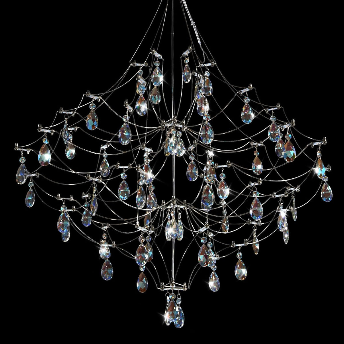 Silver 31.5" Round Crystal Raindrop Chandelier for Modern Homes