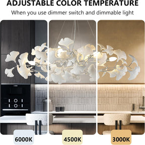 Silver Ceramic Ginkgo Leaf Branch Chandelier – 47.2" Brass Rectangle