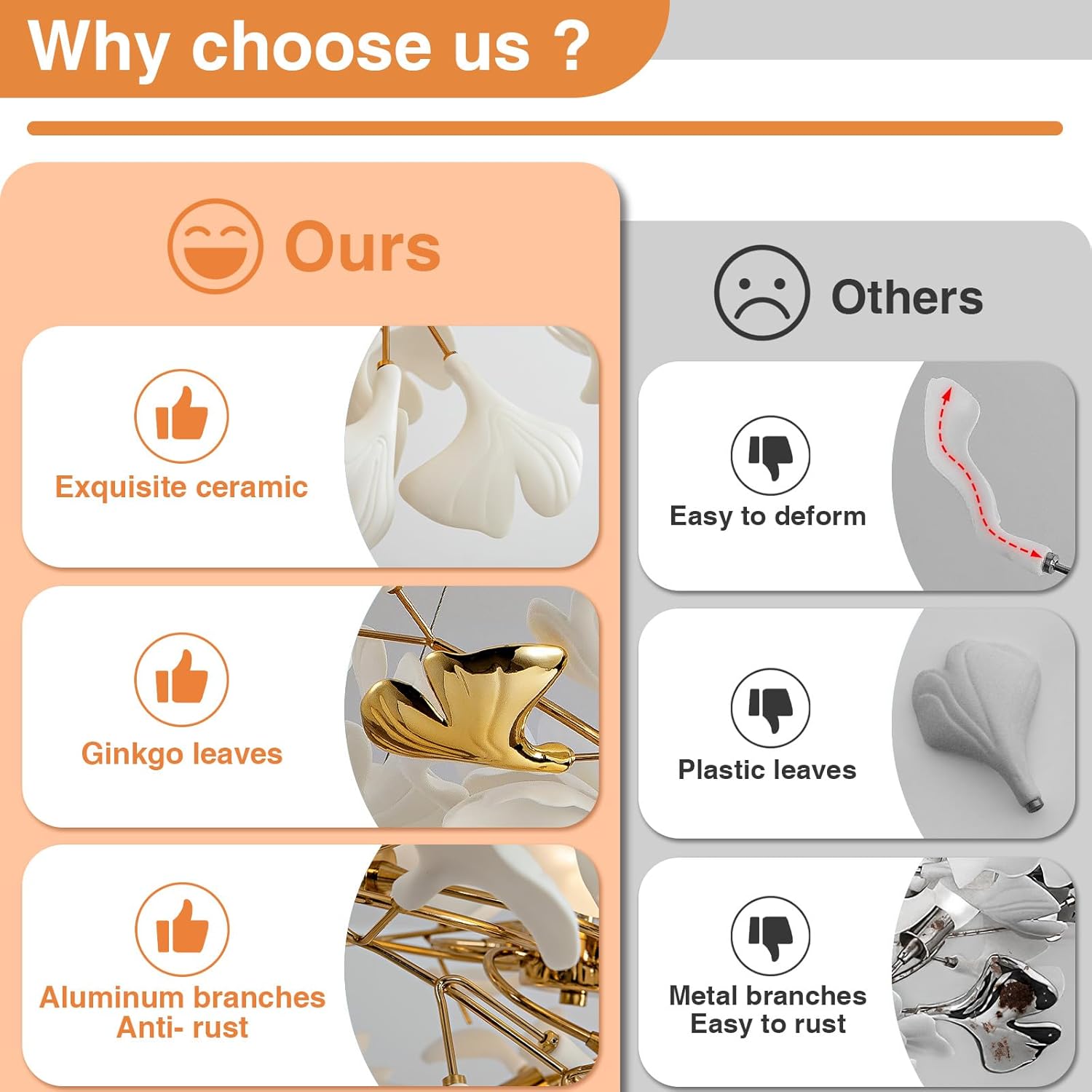 Gold Ceramic Ginkgo Leaf Tree Branch Chandelier – 40" Round Luxury Fixture